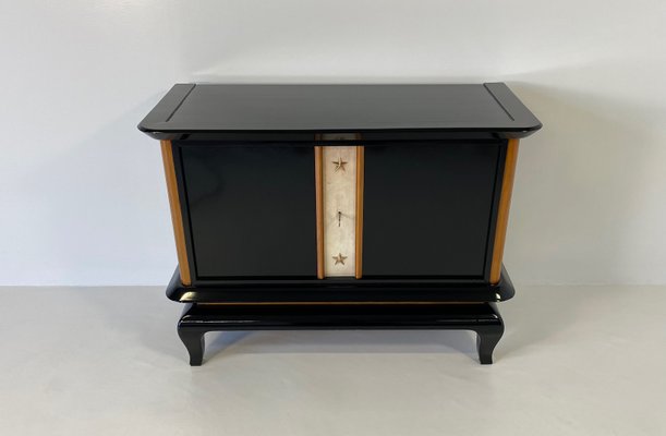 French Art Deco Cabinet in Parchment, Maple and Black Lacquer, 1940s-FF-1194196