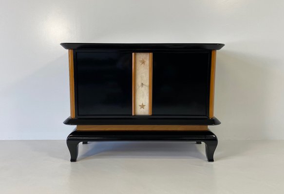 French Art Deco Cabinet in Parchment, Maple and Black Lacquer, 1940s-FF-1194196