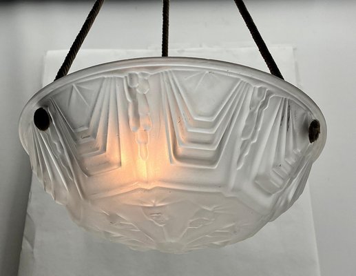 French Art Deco Ceiling Lamp with Glass Shade, 1930s-MJY-2039512