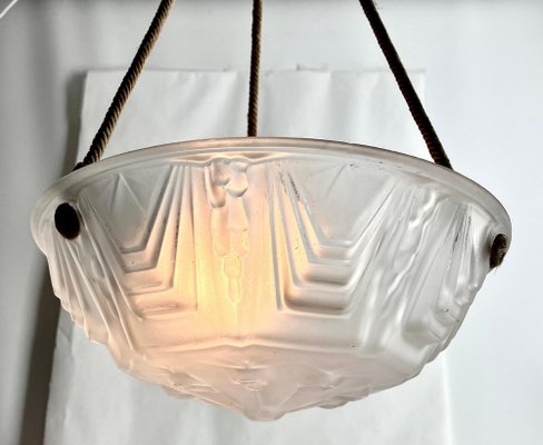 French Art Deco Ceiling Lamp with Glass Shade, 1930s-MJY-2039512