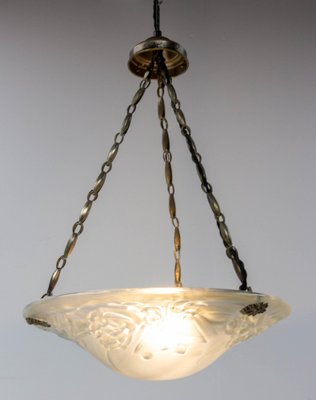 French Art Deco Ceiling Light in Glass & Aluminium, 1930s-RIU-1796091