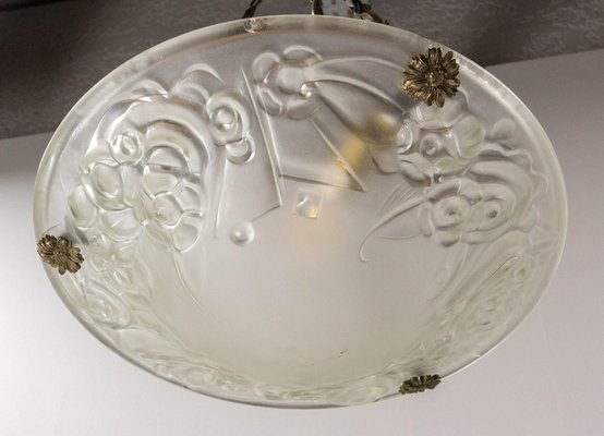 French Art Deco Ceiling Light in Glass & Aluminium, 1930s-RIU-1796091