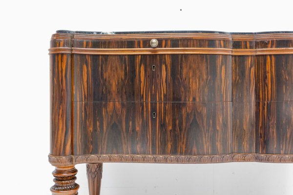 French Art Deco Chest of Drawers with Marble Top and Pull Tab, 1920-RIU-1285344