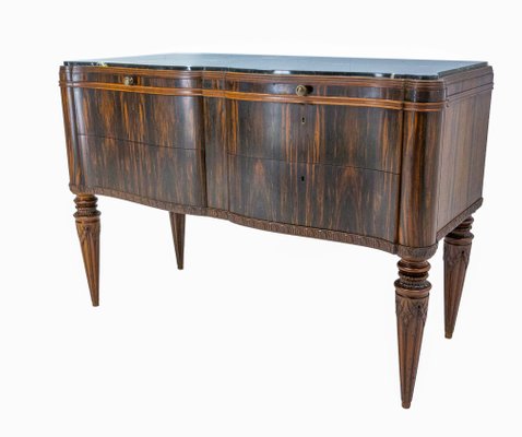 French Art Deco Chest of Drawers with Marble Top and Pull Tab, 1920-RIU-1285344