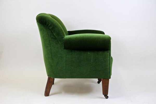 French Art Deco Club Chair in Green Velvet, 1940-TQA-1419286