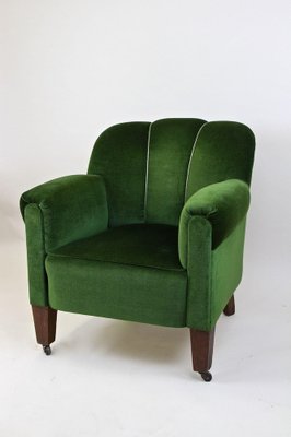 French Art Deco Club Chair in Green Velvet, 1940-TQA-1419286