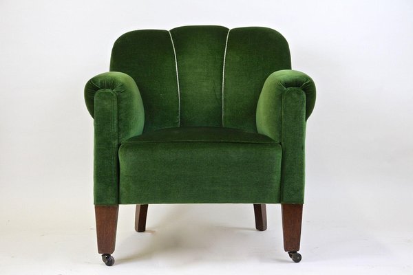 French Art Deco Club Chair in Green Velvet, 1940-TQA-1419286