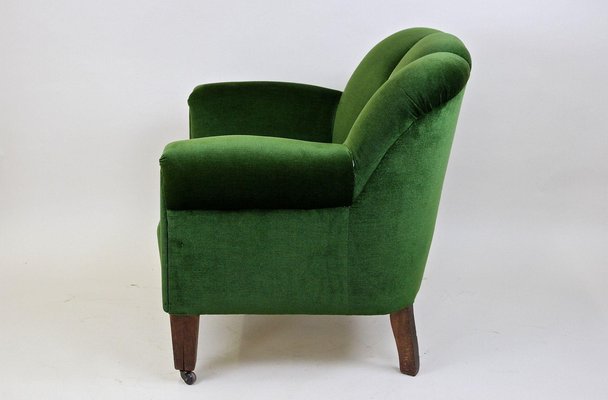 French Art Deco Club Chair in Green Velvet, 1940-TQA-1419286