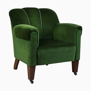 French Art Deco Club Chair in Green Velvet, 1940-TQA-1419286