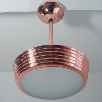 French Art Deco Copper and Satin Glass Flush Mount Pendant, 1930s-OE-897921