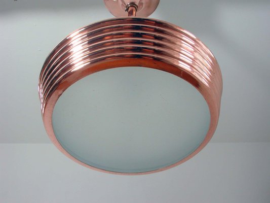 French Art Deco Copper and Satin Glass Flush Mount Pendant, 1930s-OE-897921