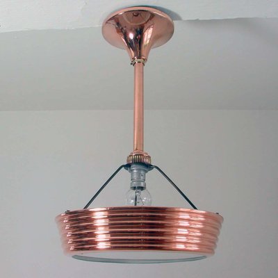 French Art Deco Copper and Satin Glass Flush Mount Pendant, 1930s-OE-897921