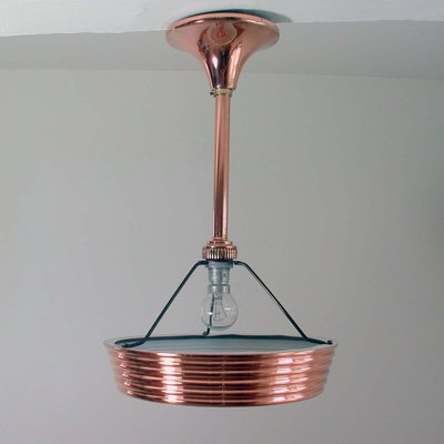 French Art Deco Copper and Satin Glass Flush Mount Pendant, 1930s-OE-897921