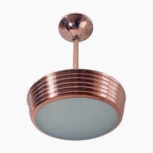 French Art Deco Copper and Satin Glass Flush Mount Pendant, 1930s-OE-897921