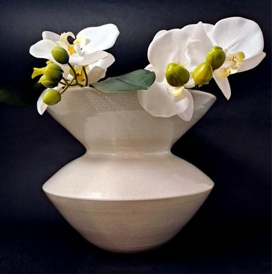 French Art Deco Craquelé White Ceramic Vase, 1970s-QRS-1821789