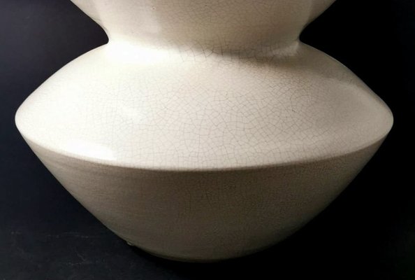 French Art Deco Craquelé White Ceramic Vase, 1970s-QRS-1821789