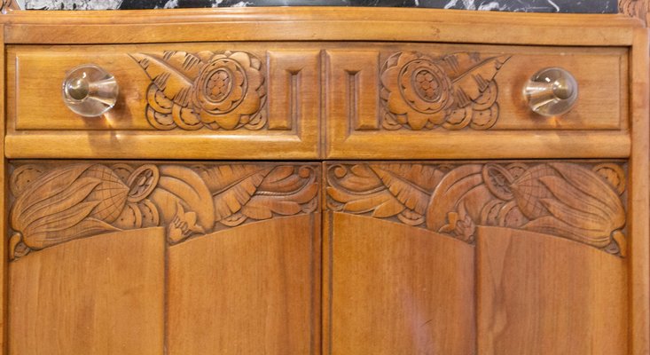 French Art Deco Credenza with Marble Top, 1930s-RIU-723125