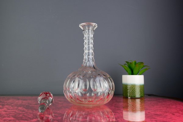 French Art Deco Crystal Carafe with Olive Cut Pattern, 1920s-KEG-1086498