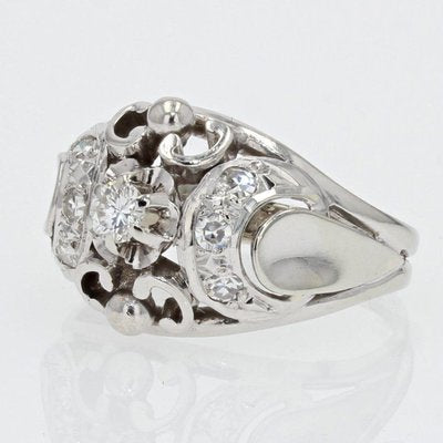 French Art Deco Diamond & 18 Karat White Gold Dome Ring, 1930s-OLU-1118185