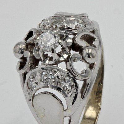 French Art Deco Diamond & 18 Karat White Gold Dome Ring, 1930s-OLU-1118185