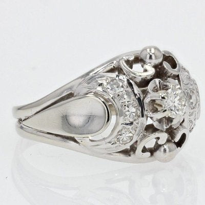 French Art Deco Diamond & 18 Karat White Gold Dome Ring, 1930s-OLU-1118185