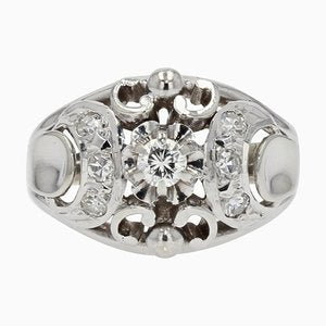 French Art Deco Diamond & 18 Karat White Gold Dome Ring, 1930s-OLU-1118185