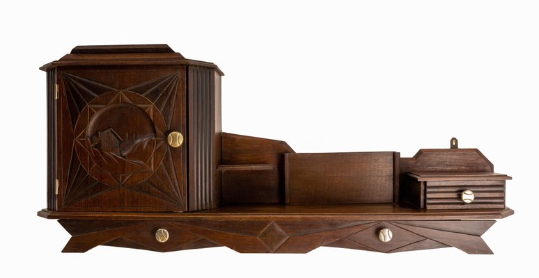 French Art Deco Entry Shelf with Cabinet & Drawers in Swiss Alp style, 1930s-RIU-1373771