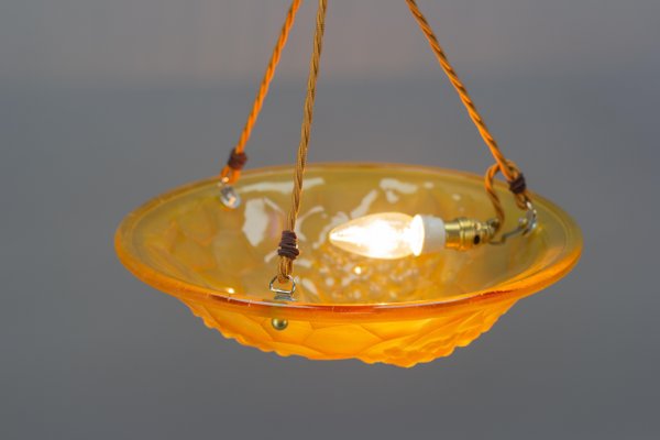 French Art Deco Frosted Amber Colored Pendant Light from ROS, 1930s-KEG-1134807