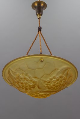 French Art Deco Frosted Amber Colored Pendant Light from ROS, 1930s-KEG-1134807