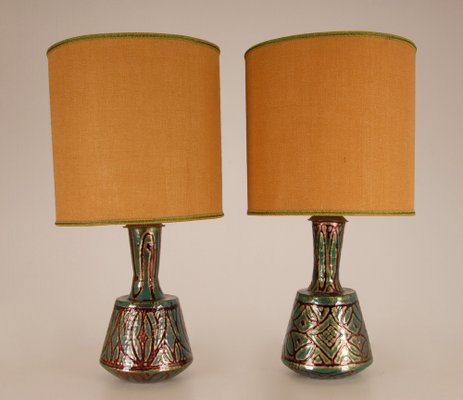 French Art Deco Geometric Table Lamps in Enamel on Copper by Camille Faure, 18th Century, Set of 2-GOE-1033418