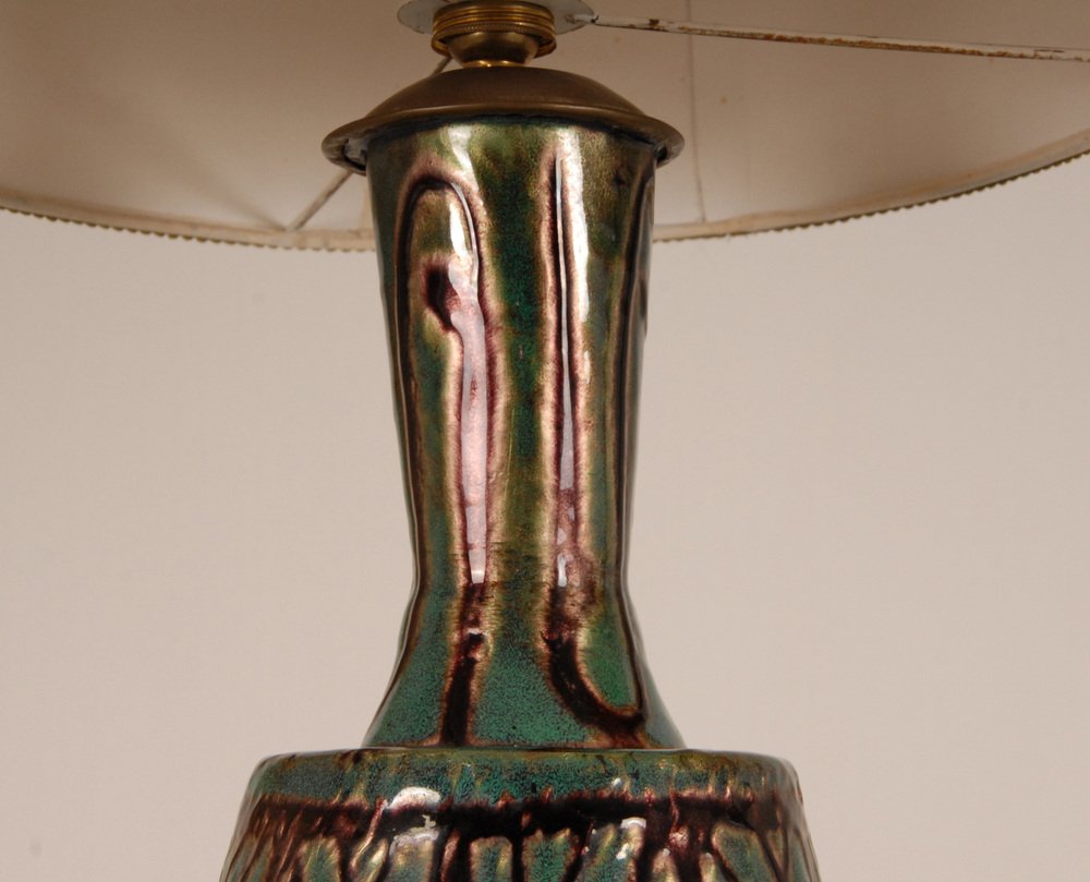 French Art Deco Geometric Table Lamps in Enamel on Copper by Camille Faure, 18th Century, Set of 2