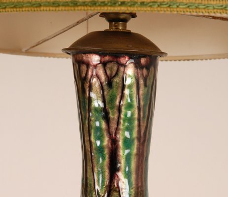 French Art Deco Geometric Table Lamps in Enamel on Copper by Camille Faure, 18th Century, Set of 2-GOE-1033418