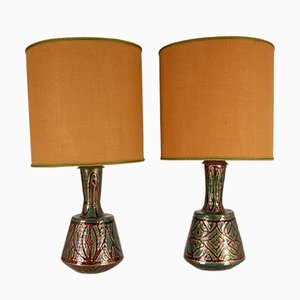 French Art Deco Geometric Table Lamps in Enamel on Copper by Camille Faure, 18th Century, Set of 2-GOE-1033418