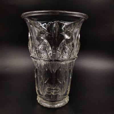 French Art Deco Glass Vase with Cockatoo Motif by Verlux, 1930s-SAK-1794291