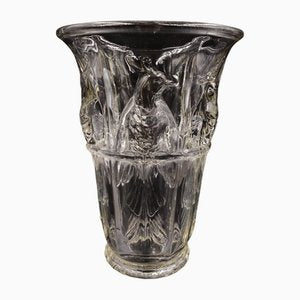 French Art Deco Glass Vase with Cockatoo Motif by Verlux, 1930s-SAK-1794291