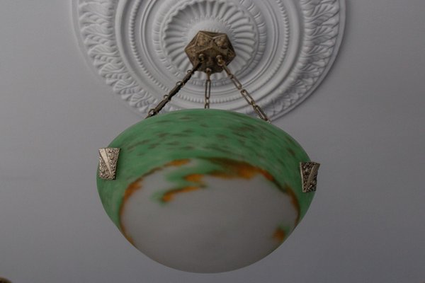 French Art Deco Green Glass Pendant Light by Muller Frères Luneville, 1920s-KEG-1752066