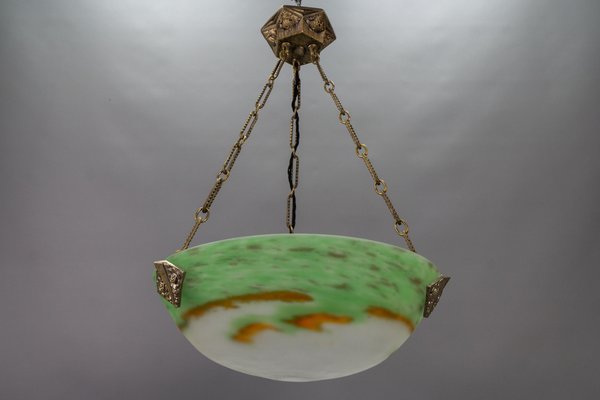 French Art Deco Green Glass Pendant Light by Muller Frères Luneville, 1920s-KEG-1752066