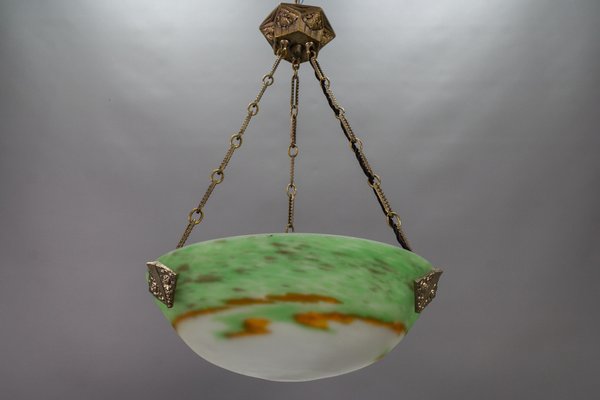 French Art Deco Green Glass Pendant Light by Muller Frères Luneville, 1920s-KEG-1752066