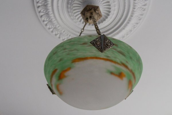 French Art Deco Green Glass Pendant Light by Muller Frères Luneville, 1920s-KEG-1752066