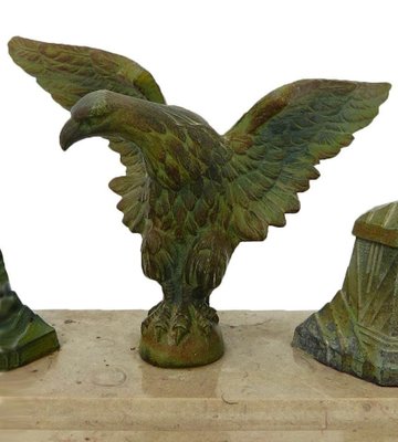 French Art Deco Inkstand Eagle on Marble Desk Inkwell, 1920s-ARU-626034