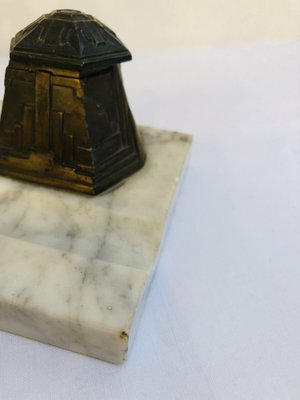 French Art Deco Inkwell With Marble Base, 1920s-RZY-1259465