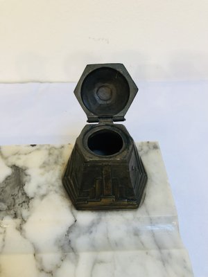 French Art Deco Inkwell With Marble Base, 1920s-RZY-1259465