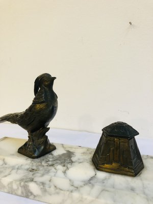 French Art Deco Inkwell With Marble Base, 1920s-RZY-1259465