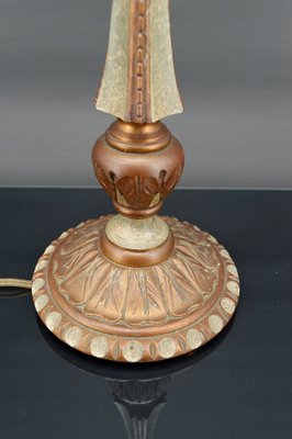 French Art Deco Lamp in Green Painted Wood and Copper Patina, 1920-XNH-1804547