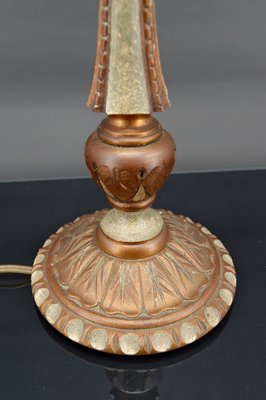 French Art Deco Lamp in Green Painted Wood and Copper Patina, 1920-XNH-1804547