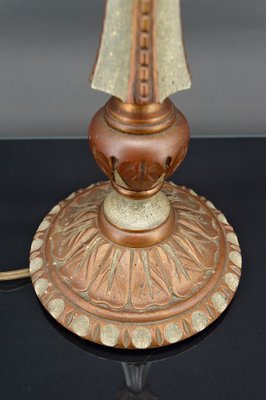 French Art Deco Lamp in Green Painted Wood and Copper Patina, 1920-XNH-1804547