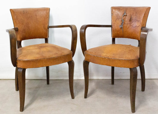 French Art Deco Leather Bridge Chairs, 1930s, Set of 2