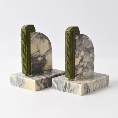 French Art Deco Marble Bookends, 1930s, Set of 2-IXK-1799615