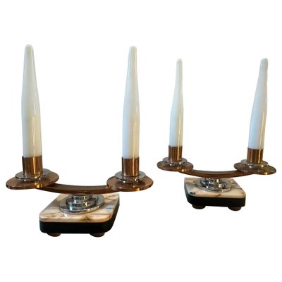 French Art Deco Marble, Copper, Steel and Glass Table Lamps, 1930s, Set of 2-NMK-1750416