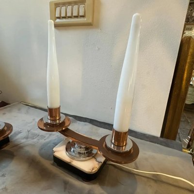 French Art Deco Marble, Copper, Steel and Glass Table Lamps, 1930s, Set of 2-NMK-1750416